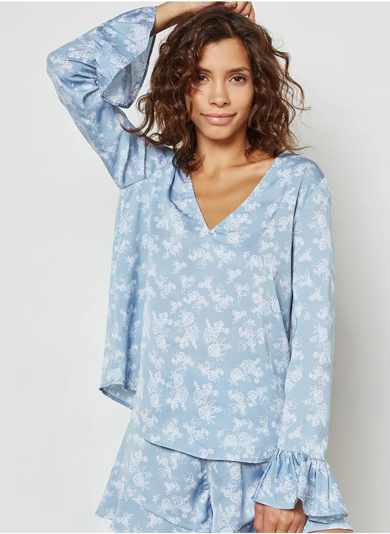 The Fifth Printed Ruffle Sleeve Top