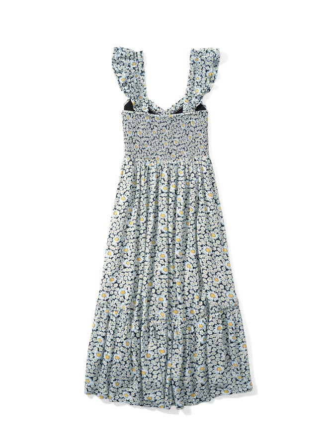 AE Floral Flutter-Sleeve Smocked Midi Dress