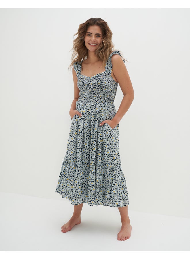 AE Floral Flutter-Sleeve Smocked Midi Dress