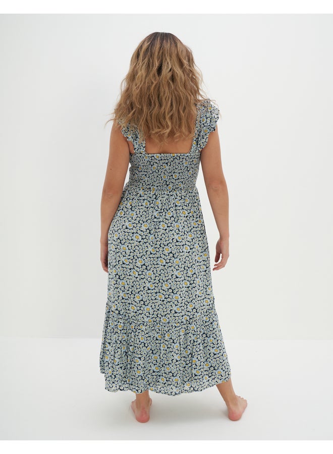 AE Floral Flutter-Sleeve Smocked Midi Dress