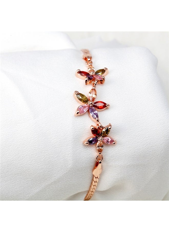 yongsheng Rose Gold Plated Zircon Studded Bracelet,Colorful Cubic Zirconia Tennis Bracelet for Women, Sparkly Wedding Prom Party Bracelets for Brides Bridesmaid Jewelry Gifts  - Image 3