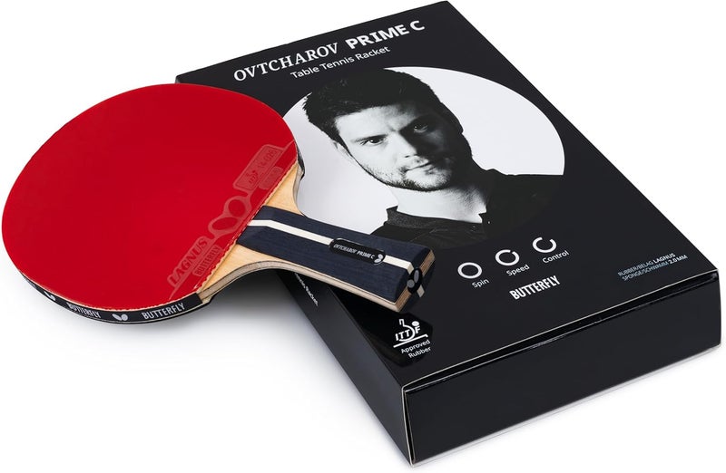Butterfly Ovtcharov Prime C Table Tennis Bat, Professional Carbon Bat for Performance-Oriented Club Players, ITTF Approved for Competitions, Extremely Grippy/Sticky Pads for Maximum Spin - Image 1