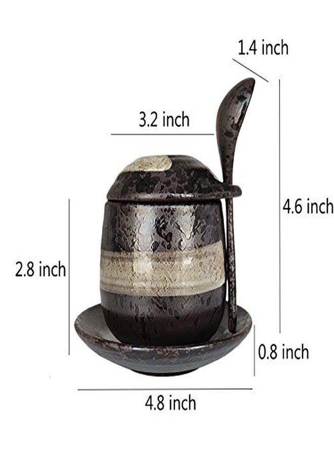 MASSJOY Set of 2 Japanese Style Stoneware Egg Custard Cooker, Medicinal Herbs Tonic Stew Pot, Seasoning Jar. (With Spoon and Saucer) - Image 2