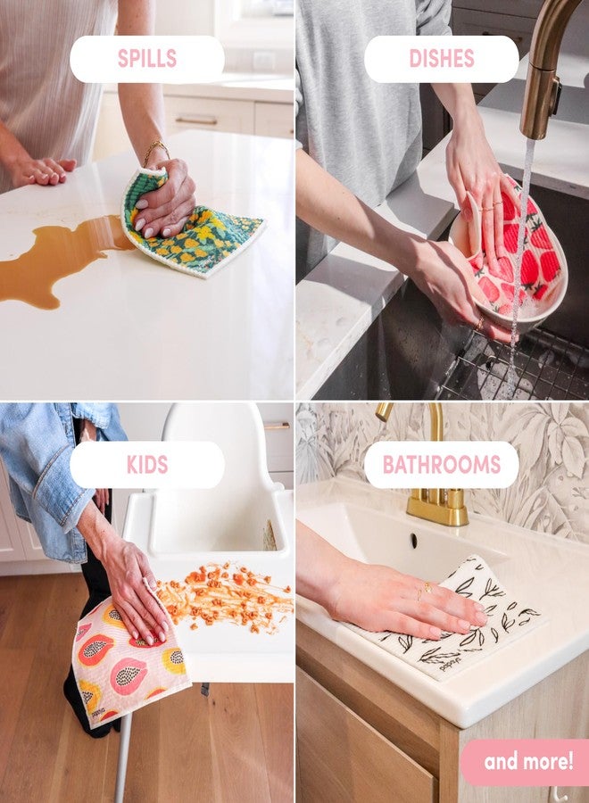 Papaya Swedish Dishcloths for Kitchen, 4 Reusable Paper Towels, 2 Hooks - Image 5