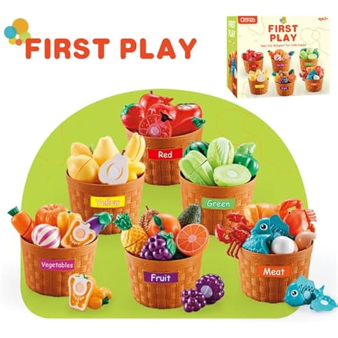 COLOR SORTING PLAY FOOD SET,42 PCS LEARNING TOYS FOR BOYS & GIRLS, CUTTING FOOD TOY, KITCHEN ACCESSORIES FOR KIDS, TODDLER SORTING /FINE MOTOR SKILLS TOY, DAYCARE/PRESCHOOL EDUCATIONAL TOYS - Image 3