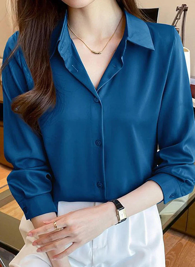يونيكي Blue Casual Long Sleeves Solid Shirts