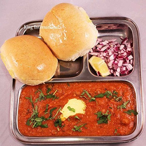 AVIROM Set of 3 Pieces Heavy Duty Stainless Steel 3 in 1 Pav Bhaji Dinner Plate Three Compartment Dinner Plate - Image 5