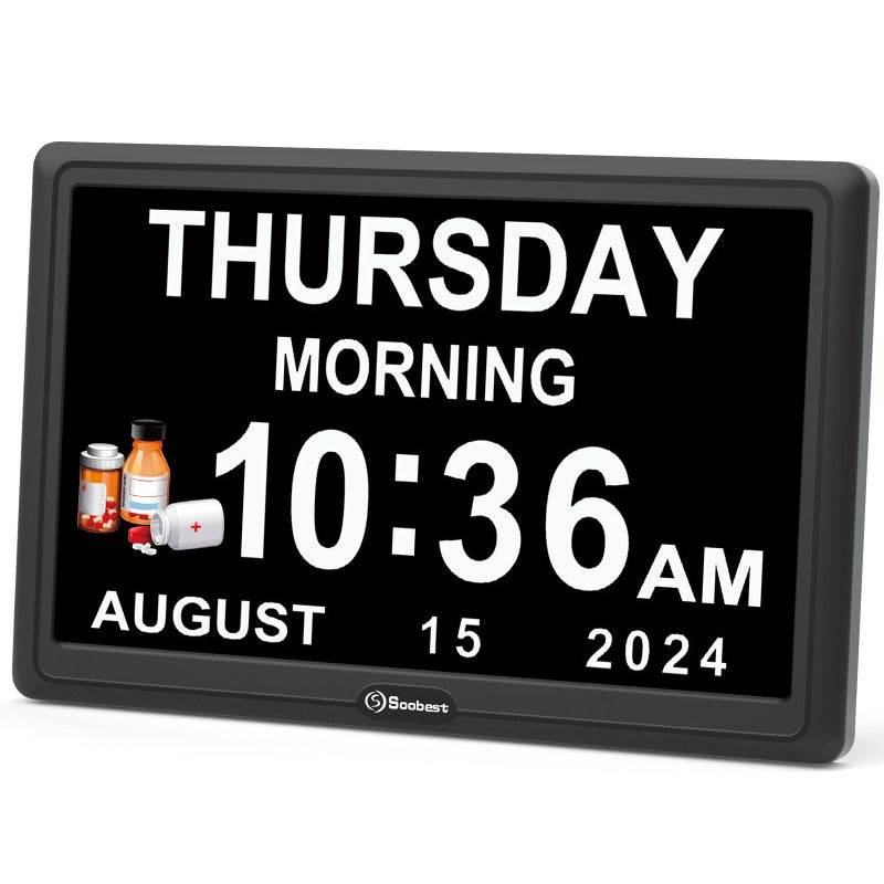Soobest Soobest Digital Dementia Day Clock for Seniors with 12 Alarms â€“ Multiple Reminders for Elderly Large Display Calendar  - Image 1
