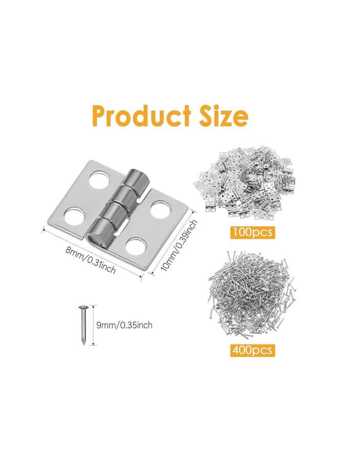 S-TOP 100-Pack Mini Hinges, 180° Tiny Metal Hinges for Miniature Furniture/Jewelry Box, Silver Small Hardware for Dollhouse/Cabinet/Chest, DIY Craft Hinge Set（10x8mm) - Image 3