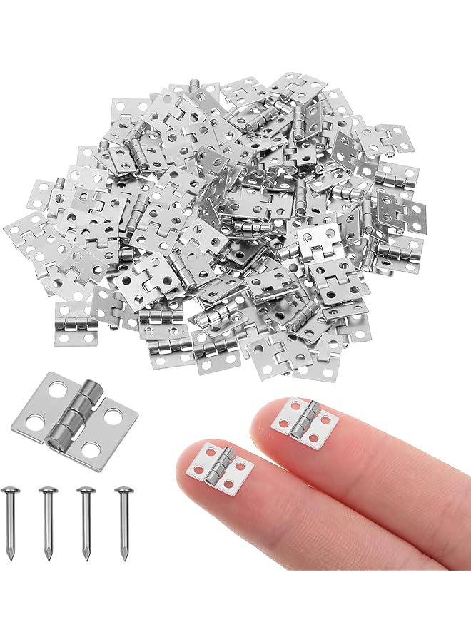 S-TOP 100-Pack Mini Hinges, 180° Tiny Metal Hinges for Miniature Furniture/Jewelry Box, Silver Small Hardware for Dollhouse/Cabinet/Chest, DIY Craft Hinge Set（10x8mm) - Image 1
