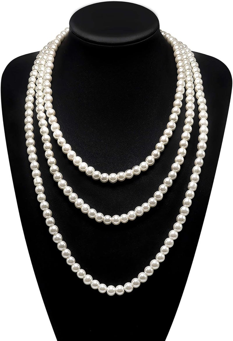 Aisansty Long Pearl Necklaces for Women Cream White Faux Pearl Strand Layered Necklace Costume Jewelry - Image 4