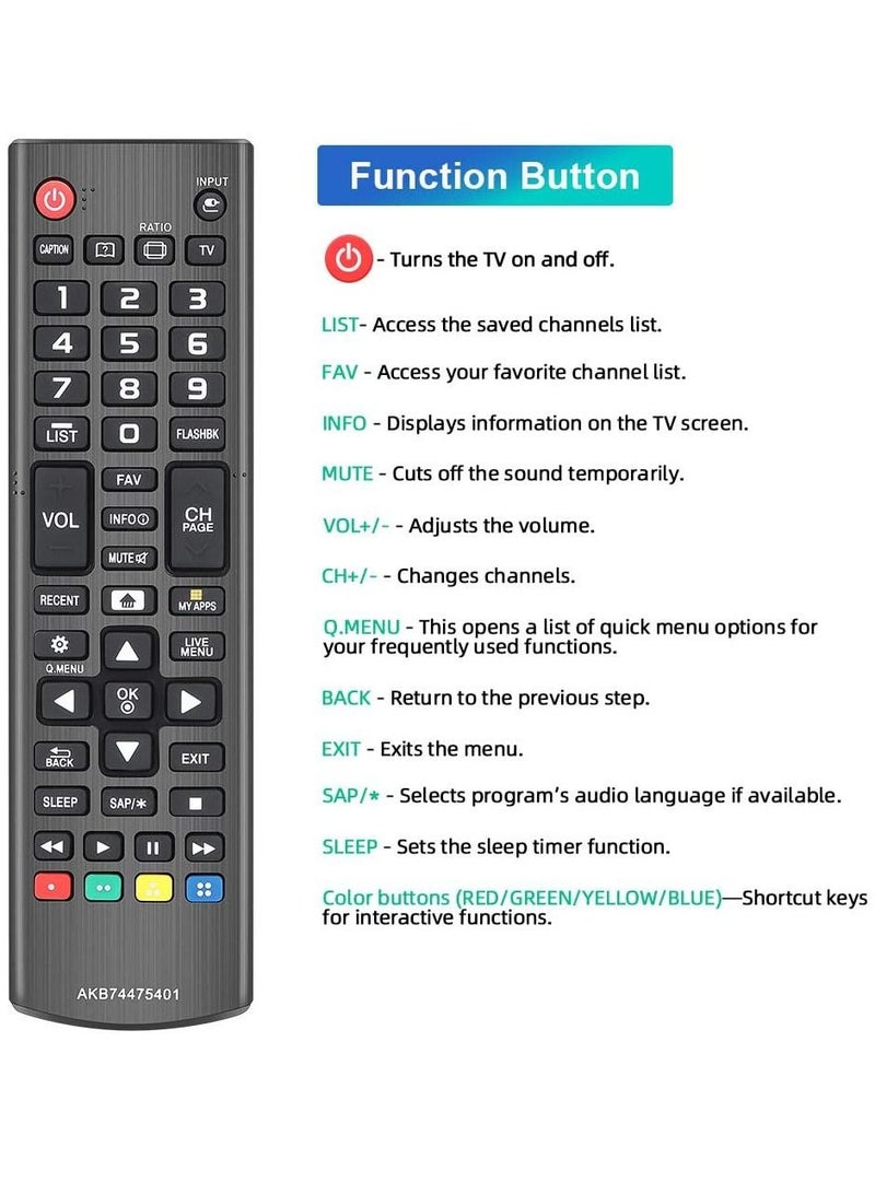 AKB74475401 Remote Control Compatible Replacement for LG TV 43LF5900 43UF6400 43UF6430 43UF6800 43UF6900 43UF7590 43UF7600 49LF5900 49UF6400 49UF6430 49UF6490 49UF6800 49UF6900 49UF759 - Image 5