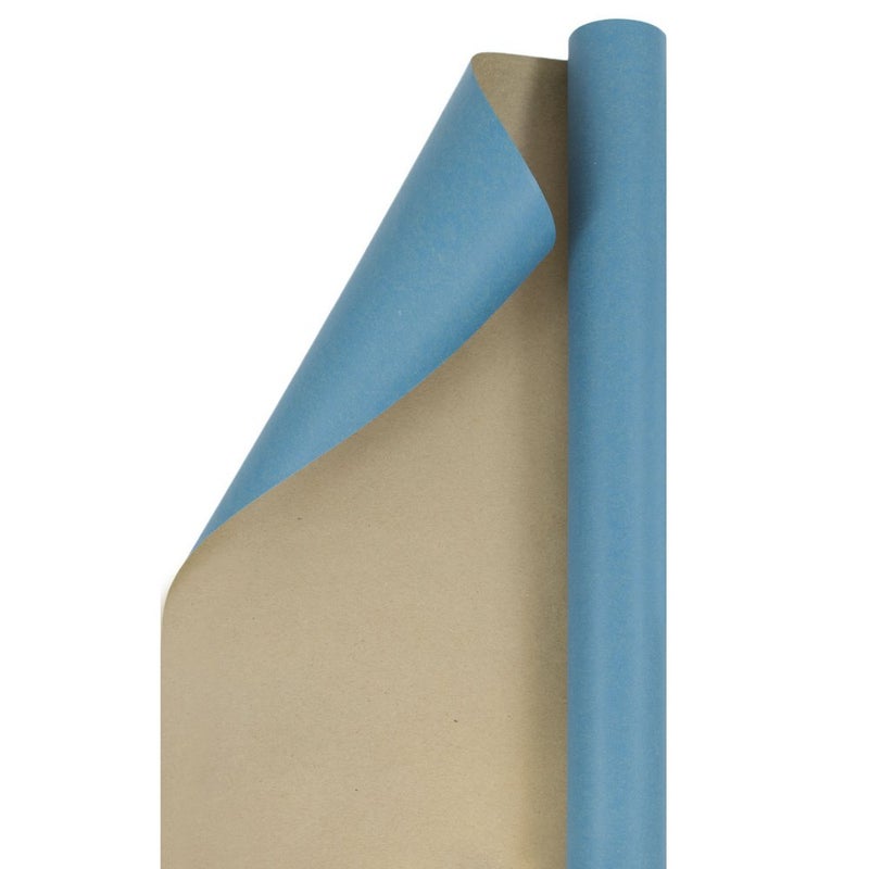 JAM Paper Gift Wrap - Kraft Wrapping Paper - 25 Sq Ft - Blue Kraft Paper - Roll Sold Individually - Image 1
