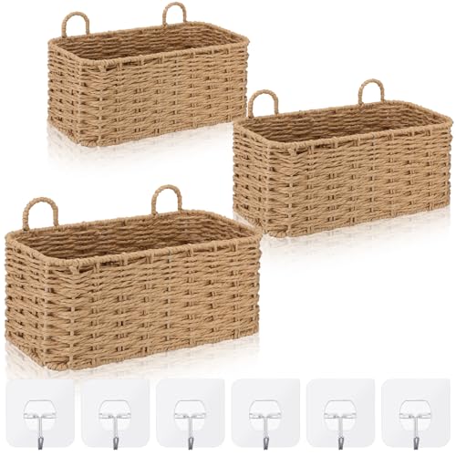 Ferrochef 3 Piece Wall Hanging Baskets for Organizing Paper Rope Woven Baskets Sets Boho Style Storage Bins for Fruits Vegetable Kitchen Storage Farmhouse Wall Decor Housewarming Gifts - Image 1