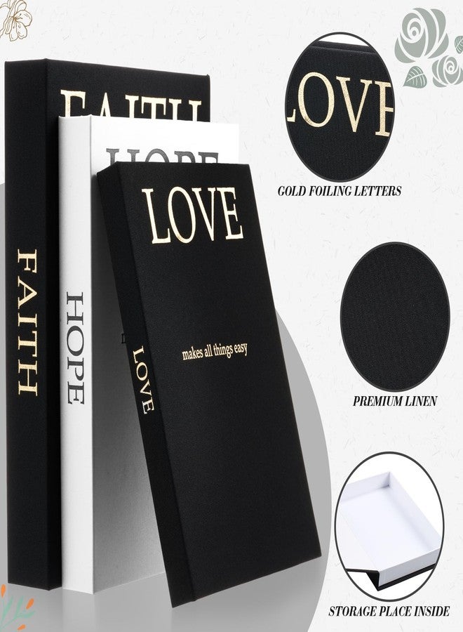 Faccito Set of 3 Linen Decorative Books with Wooden Beaded Garland Tassel Elegant Aesthetic Fake Books for Coffee Table Shelf Mantel Storage Boxes for Modern Home Decor (Black) - Image 3