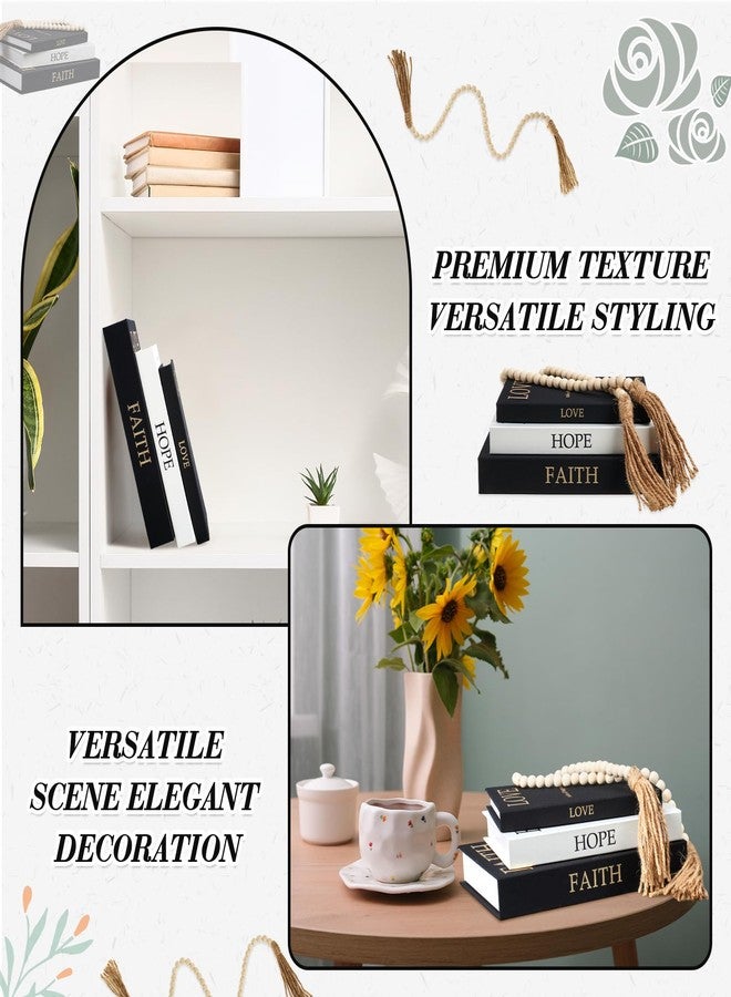 Faccito Set of 3 Linen Decorative Books with Wooden Beaded Garland Tassel Elegant Aesthetic Fake Books for Coffee Table Shelf Mantel Storage Boxes for Modern Home Decor (Black) - Image 5