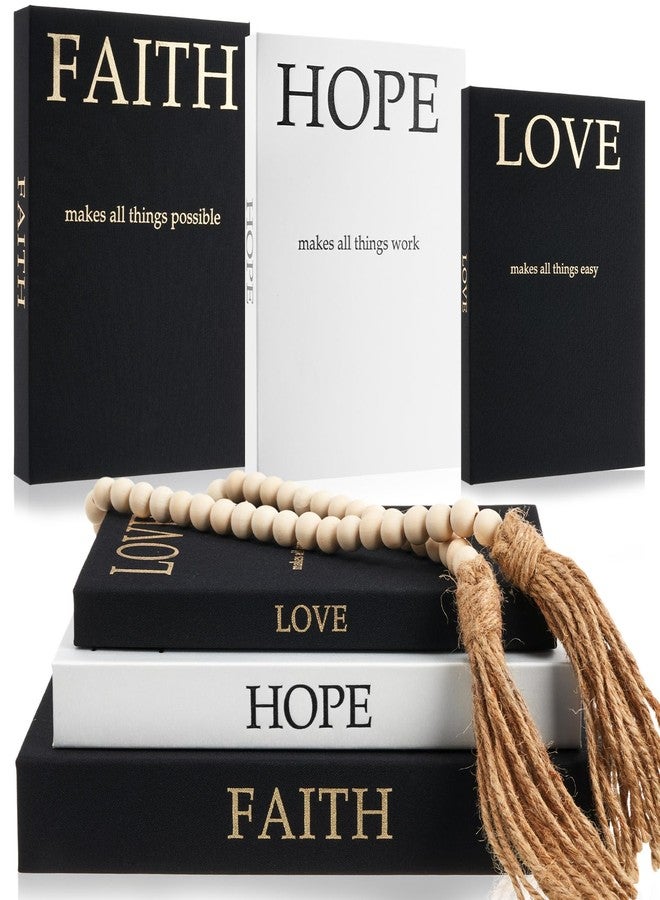 Faccito Set of 3 Linen Decorative Books with Wooden Beaded Garland Tassel Elegant Aesthetic Fake Books for Coffee Table Shelf Mantel Storage Boxes for Modern Home Decor (Black) - Image 1