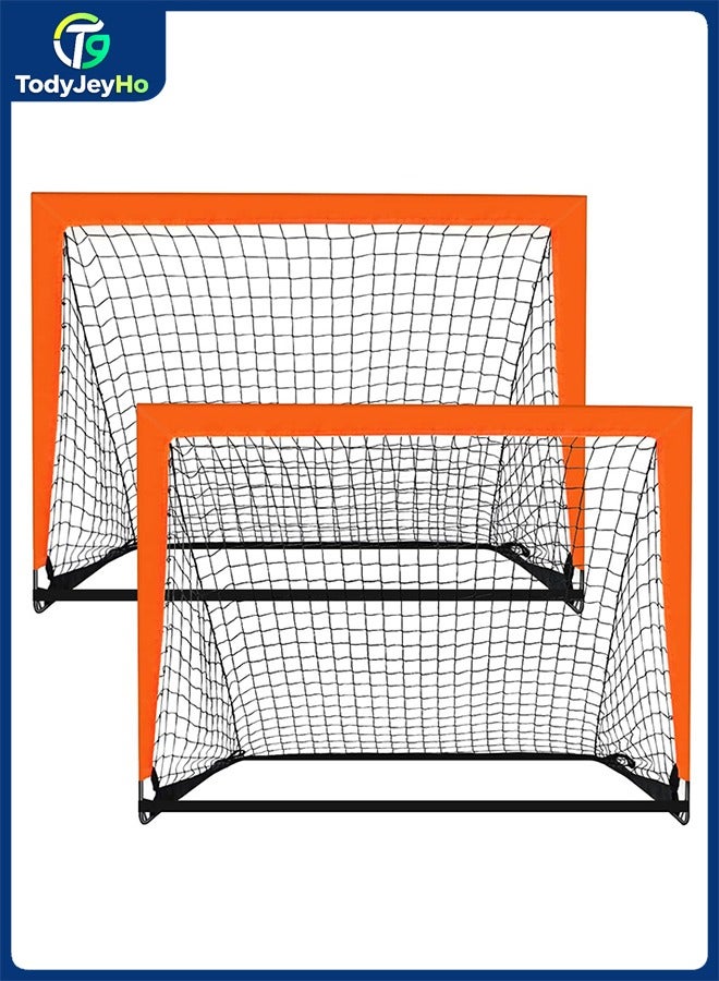 TodyJeyHo 2 Pack 4’ x 3’ Size Portable Kid Soccer Goals for Backyard, Indoor and Outdoor Pop Up Soccer Goals, Orange - Image 1