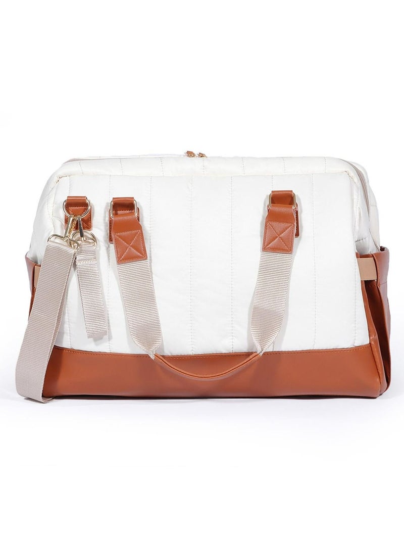 Milk&Moo Milk&Moo Tote Diaper Bag, Quilted, Large, for Baby Care, Travel Bag, Hospital Bag, Water Resistant, Vegan Leather, Heat Insulated Pockets, Shoulder Bag, Brown and Beige  - Image 2
