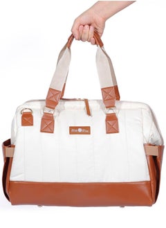 Milk&Moo Milk&Moo Tote Diaper Bag, Quilted, Large, for Baby Care, Travel Bag, Hospital Bag, Water Resistant, Vegan Leather, Heat Insulated Pockets, Shoulder Bag, Brown and Beige  - Image 3