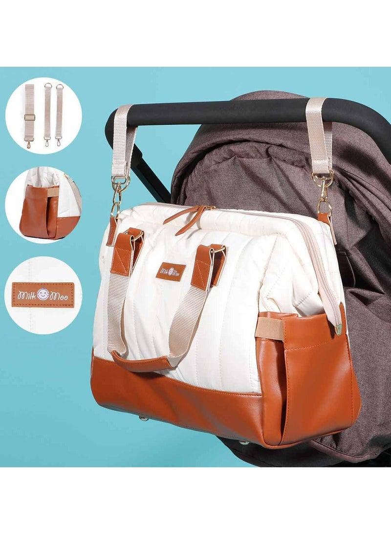 Milk&Moo Milk&Moo Tote Diaper Bag, Quilted, Large, for Baby Care, Travel Bag, Hospital Bag, Water Resistant, Vegan Leather, Heat Insulated Pockets, Shoulder Bag, Brown and Beige  - Image 5