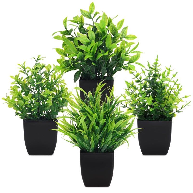 CEWOR Fake Plants 4 Packs Small Artificial Greenery Plants Mini Black Bathroom Accessories Decorations for Desk Bathroom Office Home Room Kitchen Table Decor Indoor - Image 2