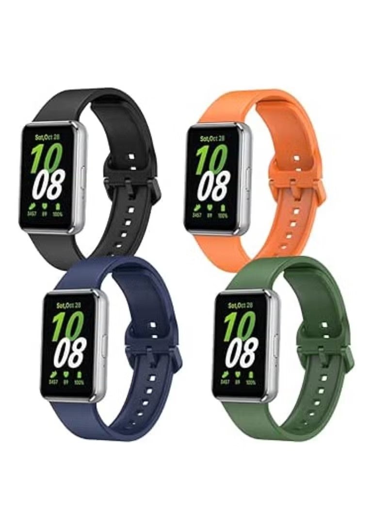 4Pcs Silicone Strap for Samsung Galaxy Fit 3 Replacement Belt Watchband for Samsung Galaxy Fit 3 WristBand Bracelet (Black+Blue+Green+Orange) - Image 1