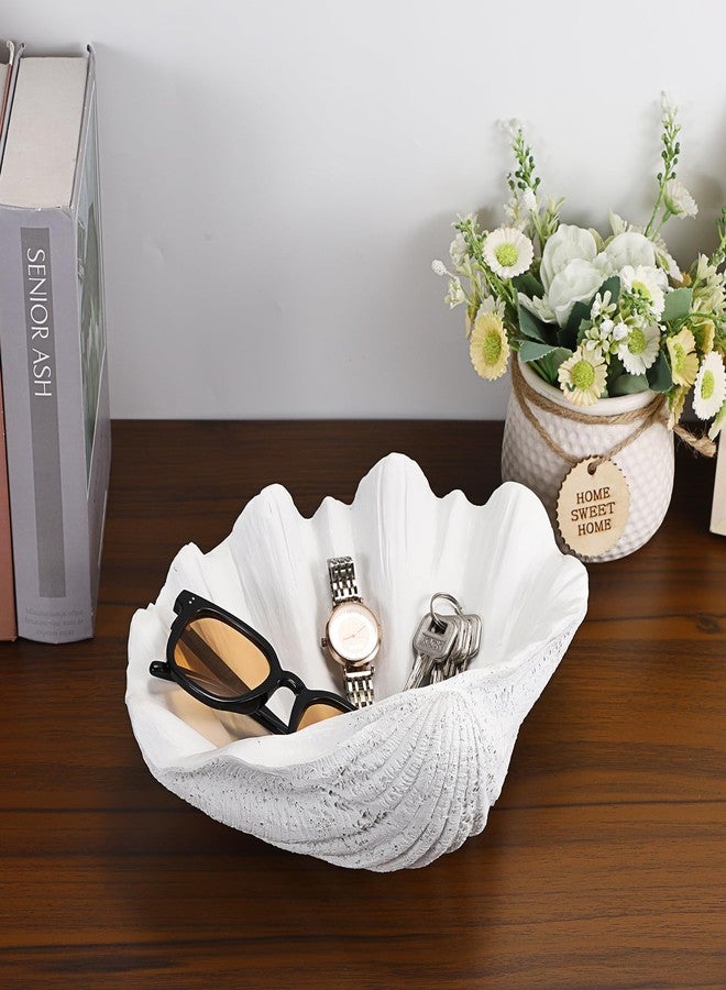 GUSHBIN Resin Seashell Decorative Bowl for Home Decor Key Bowl for Entryway Table Catch All Bowl for Candy Makeup Jewelry Display Holder, White - Image 2