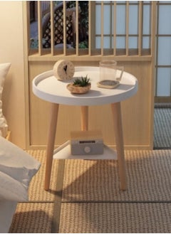 KEVIN Round Coffee Table, Living Room Table with 2-Tier Storage Shelf, 16 Inch Modern Coffee Table With Wooden Frame And Polypropylene Desktop,Easy Assembly, Rustic White,40*40*44cm  - Image 1