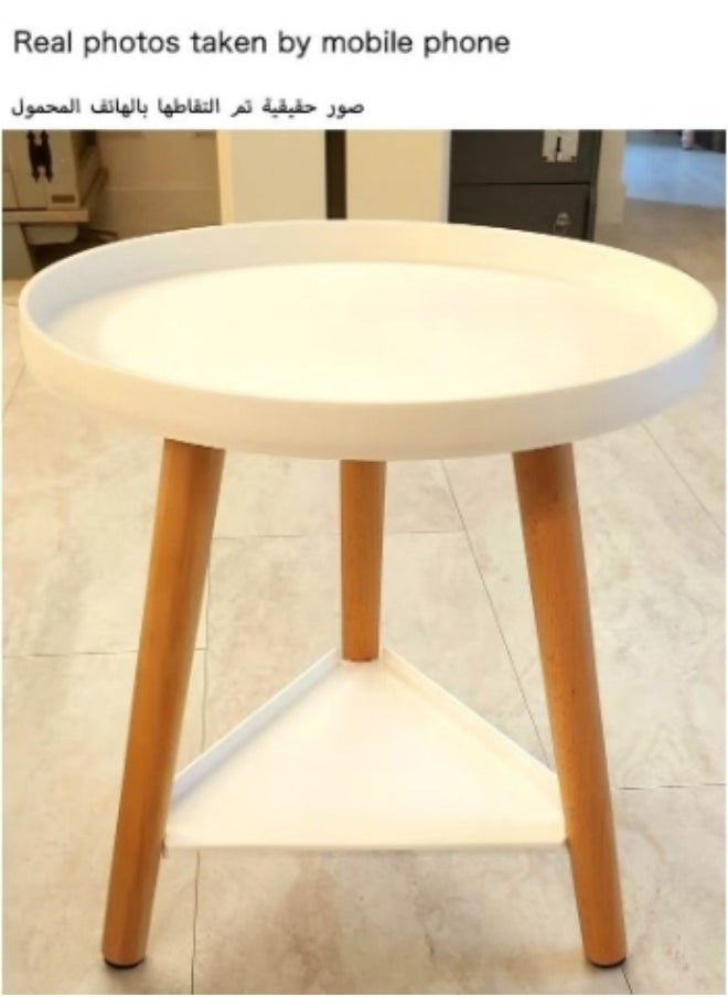 KEVIN - Round Coffee Table, Living Room Table with 2-Tier Storage Shelf, 16 Inch Modern Coffee Table With Wooden Frame And Polypropylene Desktop,Easy Assembly, Rustic White,40*40*44cm - Image 1