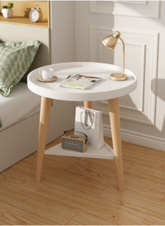 KEVIN - Round Coffee Table, Living Room Table with 2-Tier Storage Shelf, 16 Inch Modern Coffee Table With Wooden Frame And Polypropylene Desktop,Easy Assembly, Rustic White,40*40*44cm - Image 1
