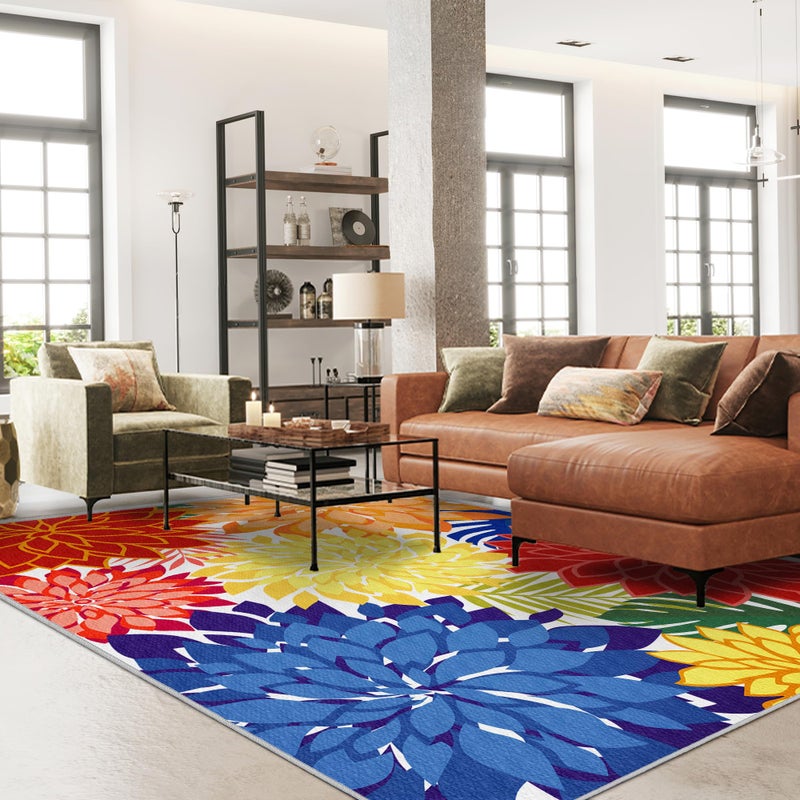Arenarug Outdoor Area Rug Washable Multicolored Patio Rug Tropical Botanical Modern Floral Outdoor Carpet Non-Slip for Patio, Deck, Backyard, Porch (8x10) - Image 2