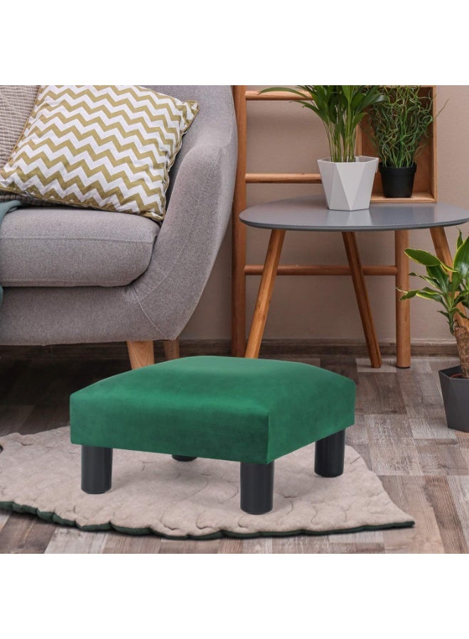 Small footstool, modern footrest, solid wood leg stool, soft velvet cushion, sofa footstool, suitable for living room or entryway, green color - Image 2