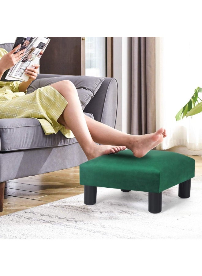 Small footstool, modern footrest, solid wood leg stool, soft velvet cushion, sofa footstool, suitable for living room or entryway, green color - Image 4