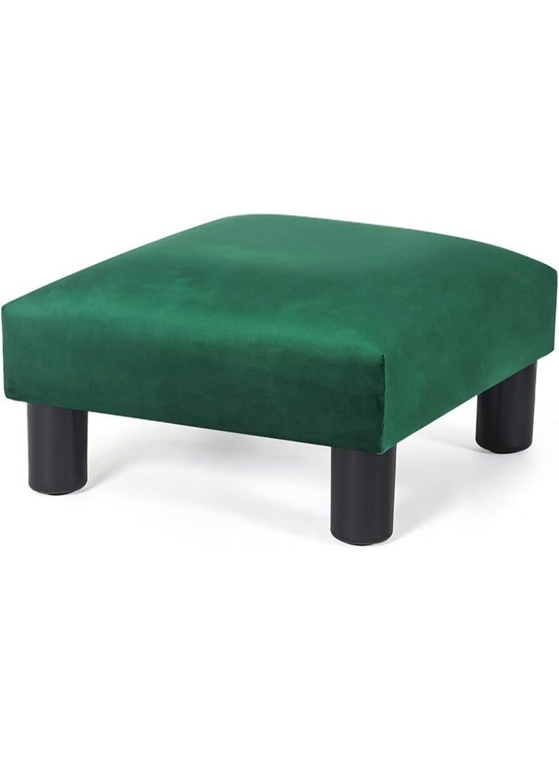 Small footstool, modern footrest, solid wood leg stool, soft velvet cushion, sofa footstool, suitable for living room or entryway, green color - Image 1