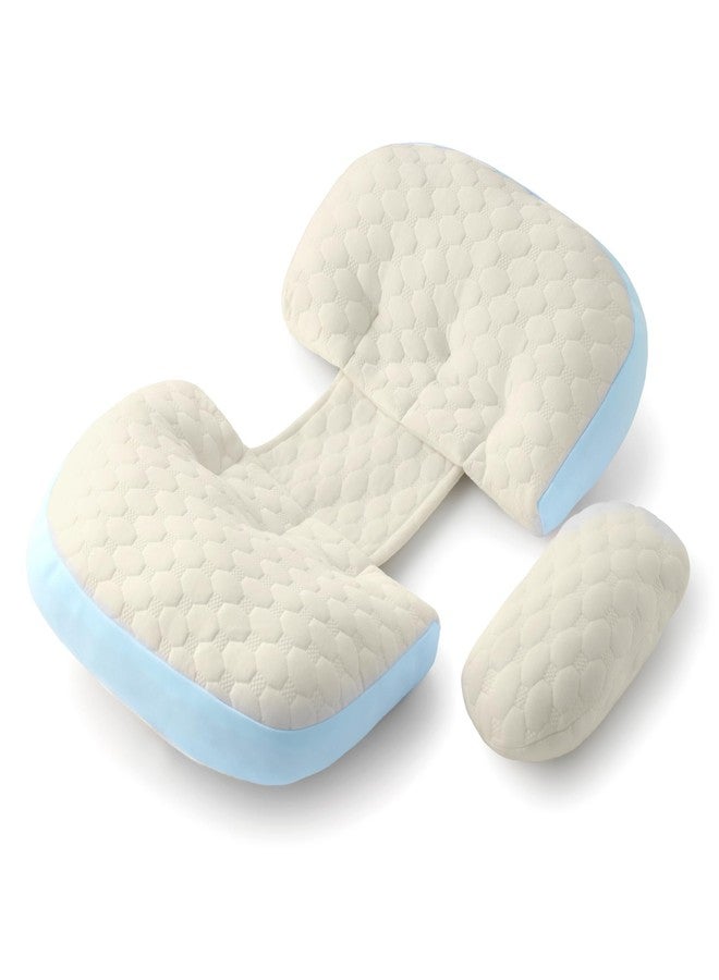 فريدو وسادة فريدو للحوامل | وسادتان مزدوجتان على شكل إسفين لدعم الظهر والبطن أثناء الحمل | تصميم فراشة قابل للتعديل | وسادة حمل مناسبة للسفر | غطاء من القطن العضوي المضاد للحساسية، لون أزرق فاتح - Image 1
