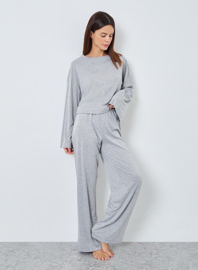 Styli Solid Boxy T-Shirt and Wide Pyjama Set - Image 1