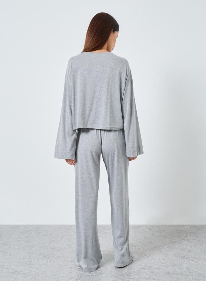 Styli Solid Boxy T-Shirt and Wide Pyjama Set - Image 5