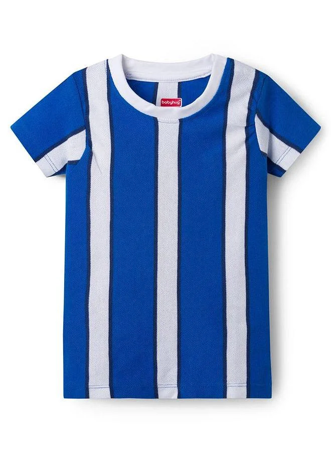 Babyhug Babyhug 100% Cotton Knit Half Sleeves Striped T-Shirt & Short Set - Blue