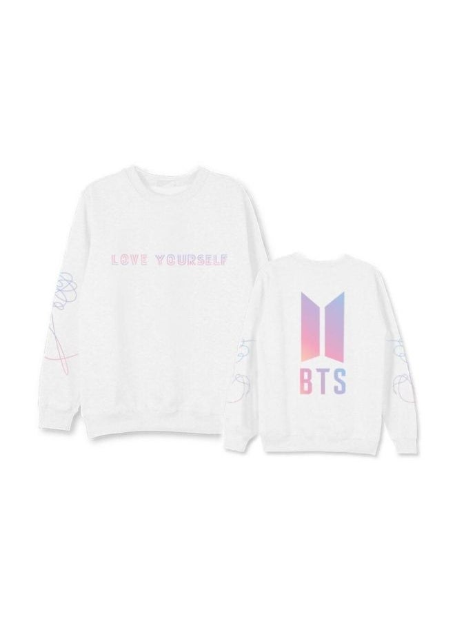 NIBEMINENT - 2-Piece Love Yourself Printed Round Neck Sweater White - Image 1