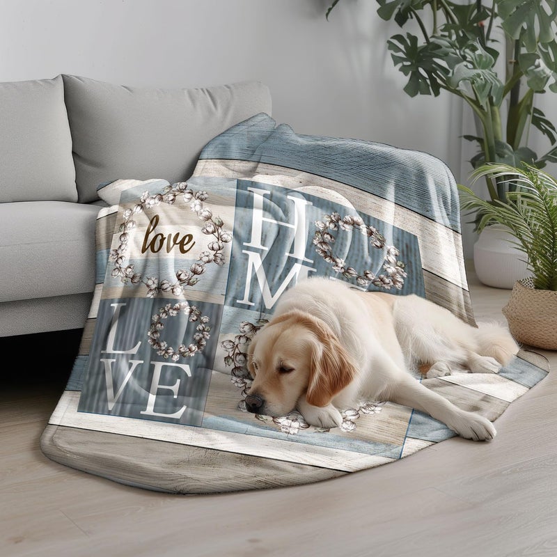 iTapnoom Rustic Floral Flower Sweet Love Home Fabric Throw Blanket, Farmhouse Country Vintage Wood Plank Cotton Soft Warm Fleece Blanket for Living Room Couch Bed Chair or Dorm, 50"x60" - Image 5