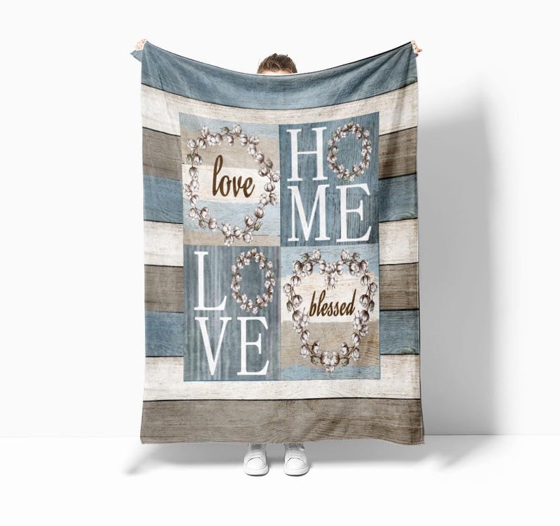 iTapnoom Rustic Floral Flower Sweet Love Home Fabric Throw Blanket, Farmhouse Country Vintage Wood Plank Cotton Soft Warm Fleece Blanket for Living Room Couch Bed Chair or Dorm, 50"x60" - Image 2