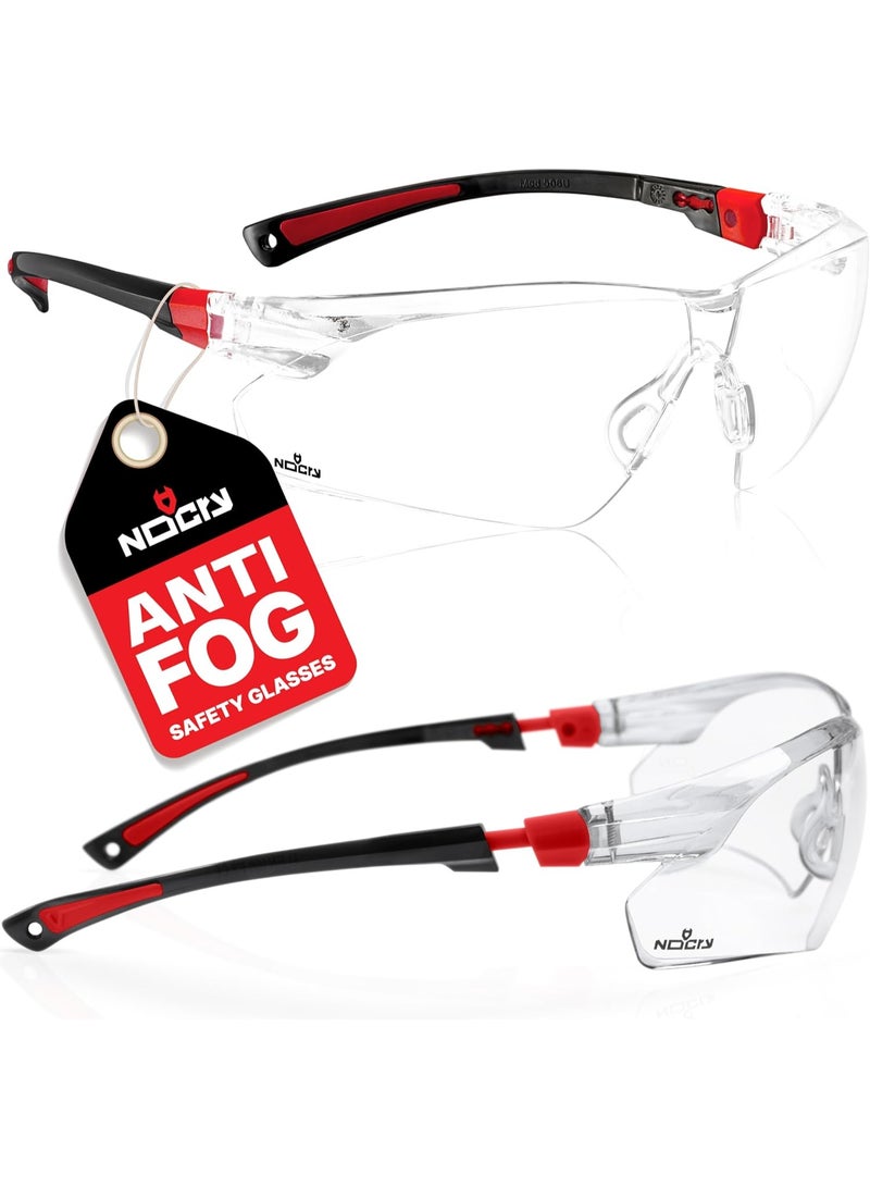 NoCry Clear Safety Glasses for Men and Women with Anti-Fog and Scratch Resistant Wrap Around Lenses, Adjustable Temples and Nose Pads — ANSI Z87 Certified Protective Eyewear with 100% UV Shielding