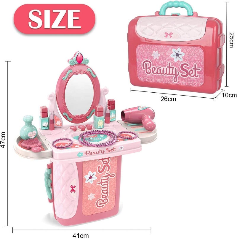 Toyshine 3 in 1 Carry Along Beauty Set Toy with Briefcase and 14 Accessories - Multi Color B - Image 3
