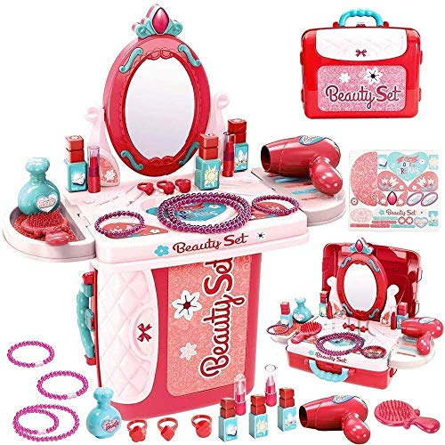 Toyshine 3 in 1 Carry Along Beauty Set Toy with Briefcase and 14 Accessories - Multi Color B - Image 1