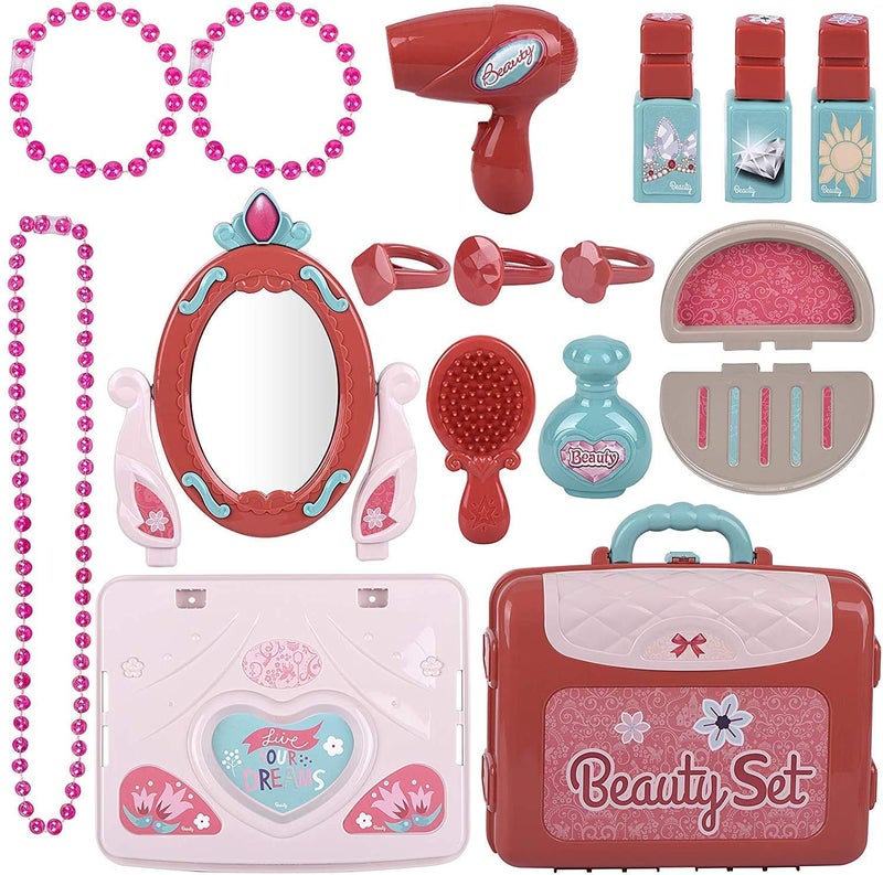 Toyshine 3 in 1 Carry Along Beauty Set Toy with Briefcase and 14 Accessories - Multi Color B - Image 2