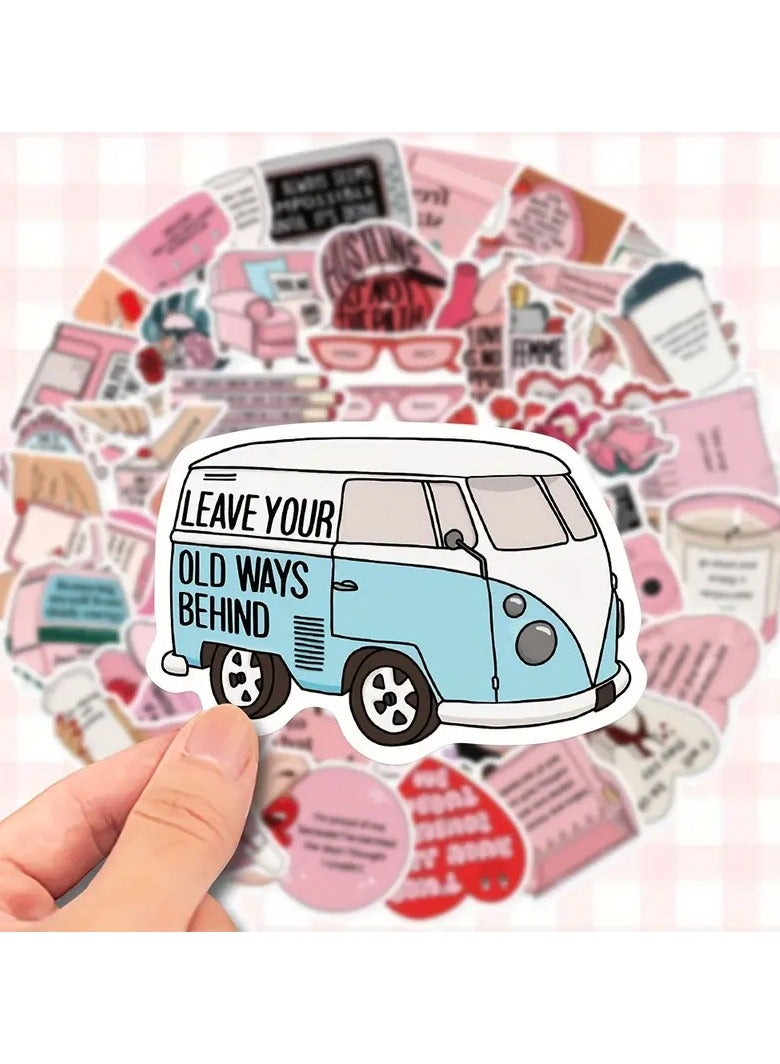 Goolsky 50pcs Inspirational Pink Waterproof Stickers - Self-Love & Motivation Quotes for DIY Decorating Laptops, Guitars, Skateboards, Helmets & More - Image 3
