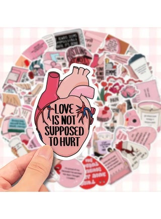 50pcs Inspirational Pink Waterproof Stickers - Self-Love & Motivation Quotes for DIY Decorating Laptops, Guitars, Skateboards, Helmets & More - view 4