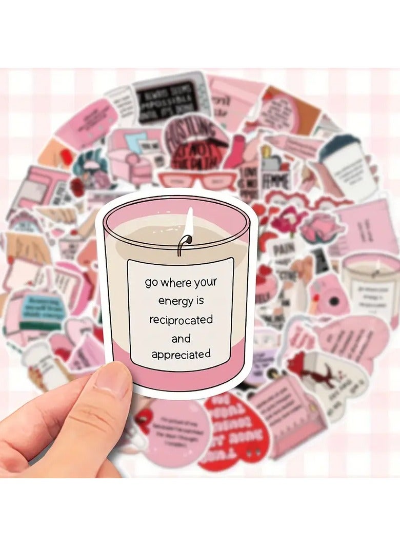 Goolsky 50pcs Inspirational Pink Waterproof Stickers - Self-Love & Motivation Quotes for DIY Decorating Laptops, Guitars, Skateboards, Helmets & More - Image 1