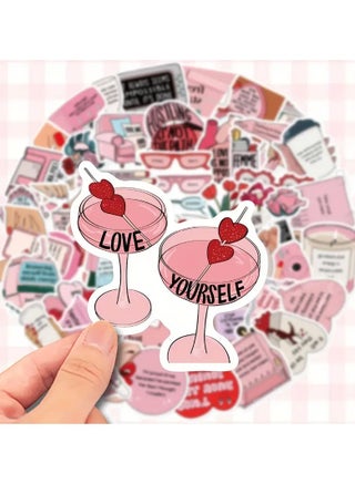 50pcs Inspirational Pink Waterproof Stickers - Self-Love & Motivation Quotes for DIY Decorating Laptops, Guitars, Skateboards, Helmets & More - view 5